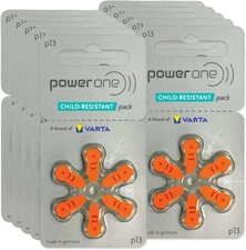 PowerOne 13 Size 13 Hearing aid Batteries Zinc air Mercury free 12-300 Batteries