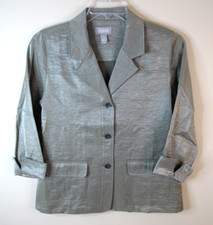Chico  s 3 Button Jacket / Blazer Women's Size 1 Rayon Nylon Green Simmer