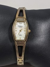Armitron Diamond Now Pearlized Dial Gold Tone Cut Out Link Band Watch 7 Inch