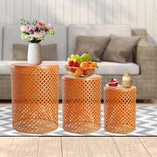 3 Pcs Outdoor Side Table Metal Frame Accent Table Modern End Table (s/m/l) US