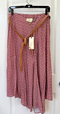 DX Collection Orchidea Floral Elastic Midi Belted Skirt Size Medium Italy Boho