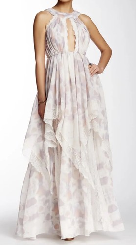 Free People Ivory Tower Maxi Dress Halter Lace Tiered Gown Size 12 MSRP $350 - 第 1/10 張圖片