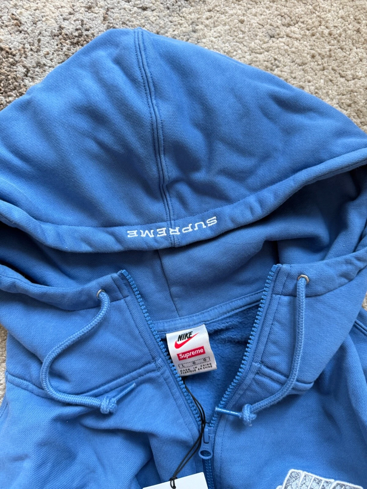 Supreme Nike Felpa con Cappuccio Pullover Hoodie Zipper Blu Blue Large L Uomo NUOVO