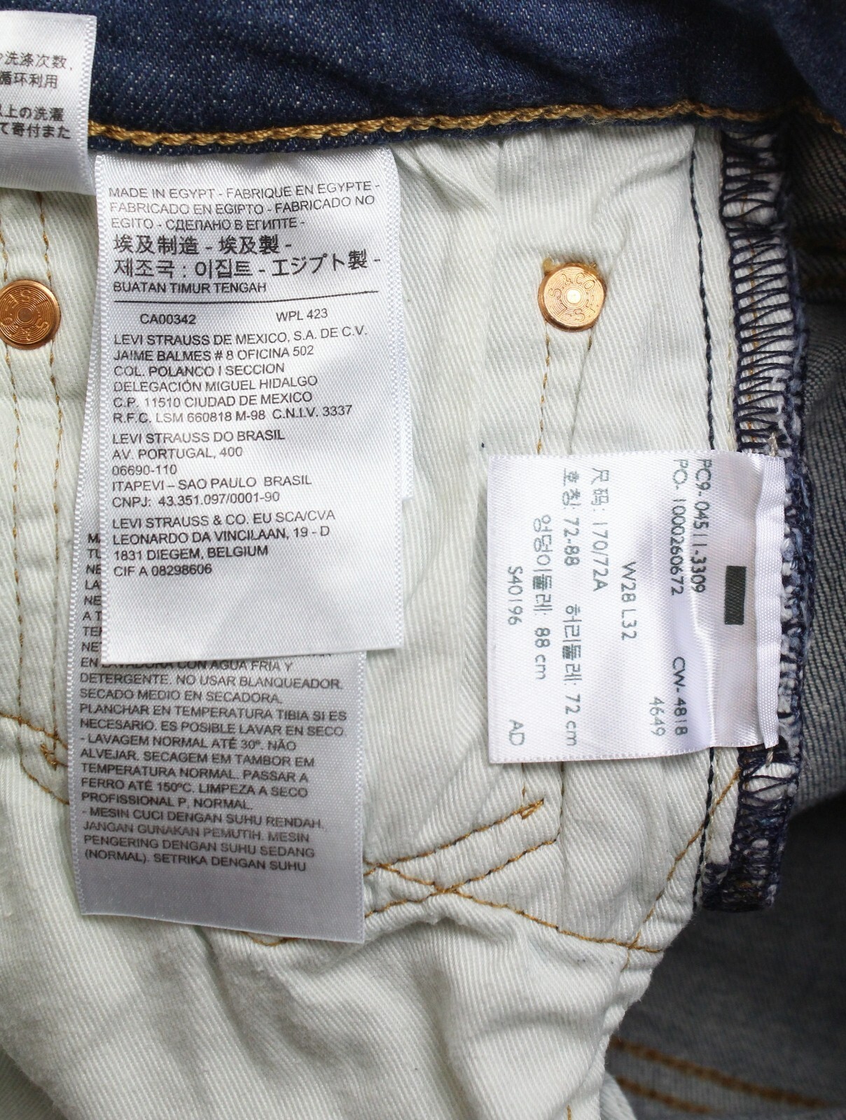 LEVI'S 511 Premium Big E Jeans Men's W28/~L30* Zip Fly Whiskers Blue Faded Slim thumbnail 7