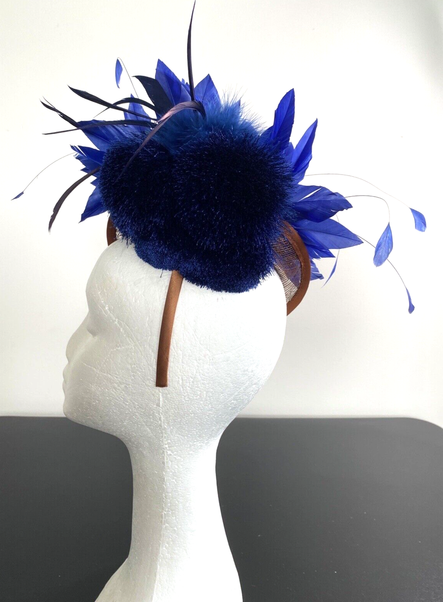 Navy Feathers Fascinator with Matching Clutch Made in Aus New