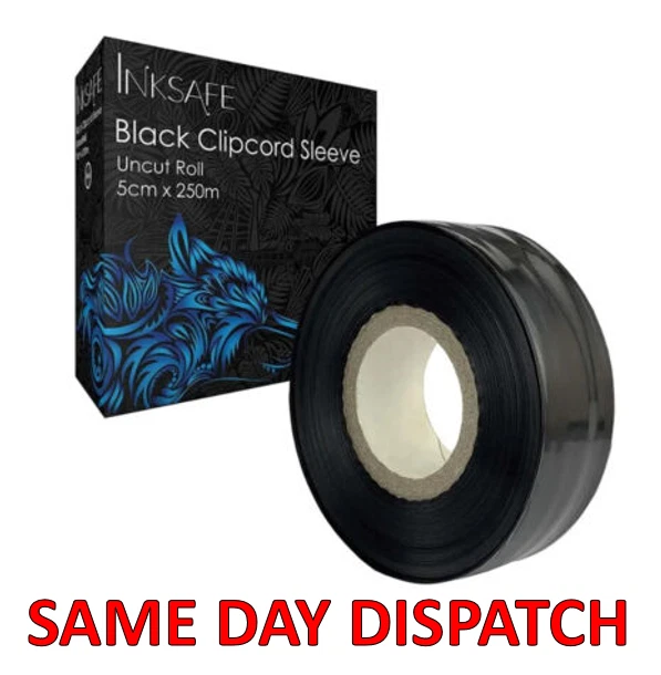 TATTOO BLACK CLIP CORD SLEEVES COVER UNCUT ROLL (5CMX250M) TATTOO ARTIST INKSAFE