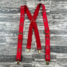 Vintage Red SANTA CLAUS Christmas SUSPENDERS Brass Clip on West Germany