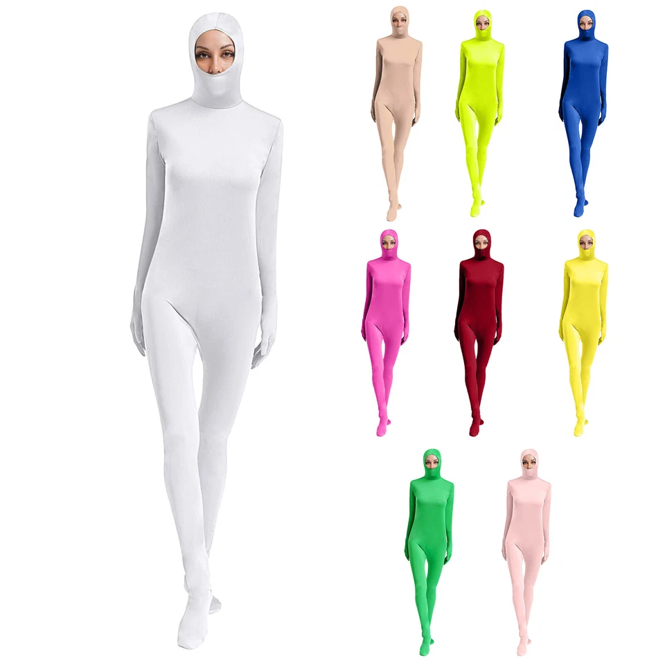 Unisex Frauen Männer Trikot Bodycon Jumpsuit Strampler Bodysuit Anzug Kapuze - Bild 4 von 4
