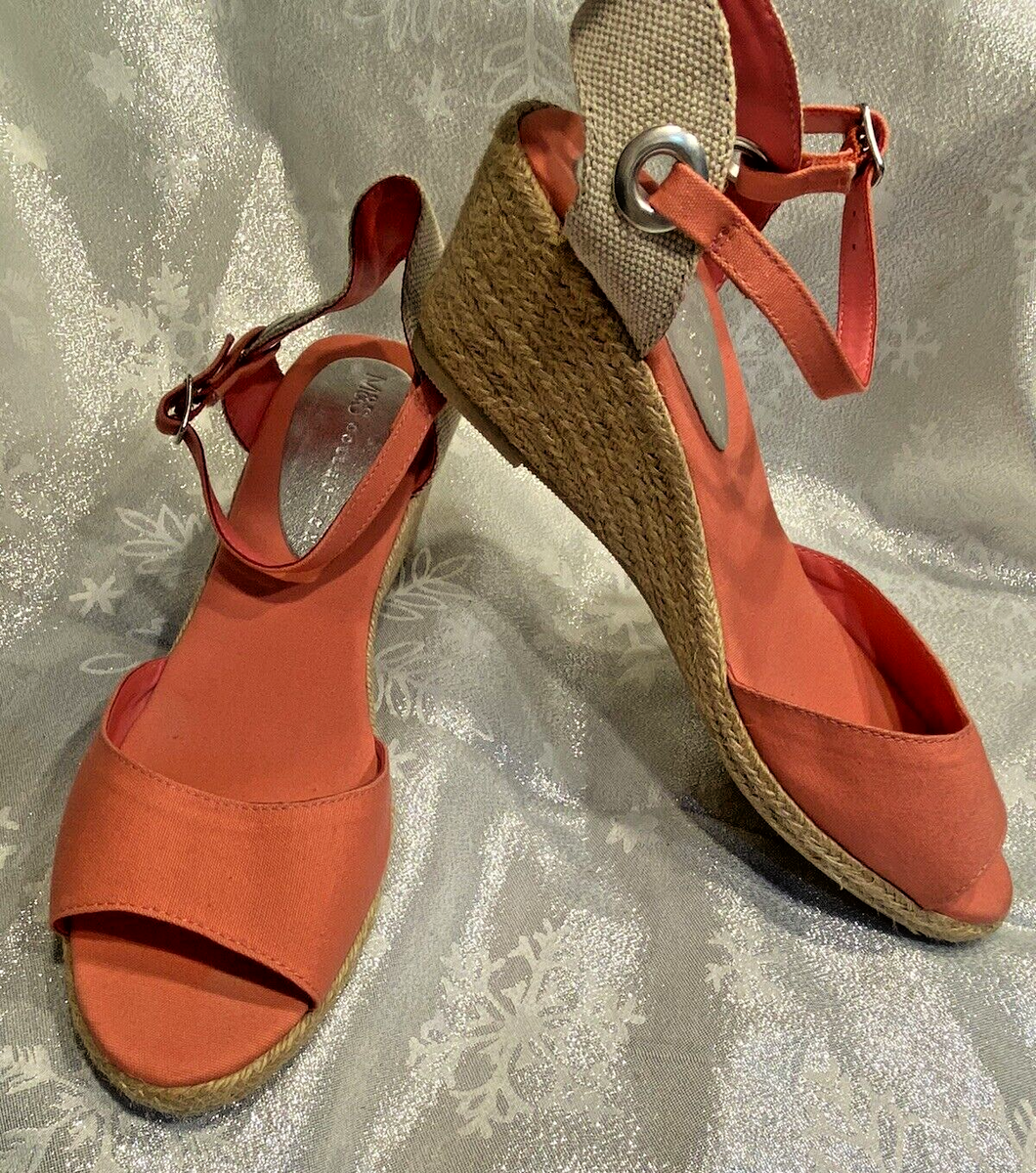 STUNNING LADIES M&S COLLECTION CORAL WEDGE ESPADRILLES SHOES UK7 Worn once