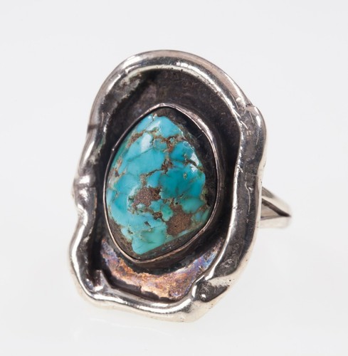 Vintage Navajo Argento Sterling Turchese Anello Misura 10.50