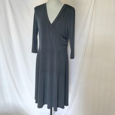 Kaylyn Kayden Knit Long Sleeve Gray Jersey V neck Midi Women's Wrap Dress Size L