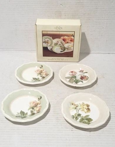 Lenox Accoutrements Set of 4 Dessert Plates Rose Design in Box