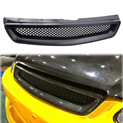 Front Hood Mesh Grill Grille ABS Carbon Fiber for 99-00 Honda Civic EX JDM CX DX - Image 1 of 4