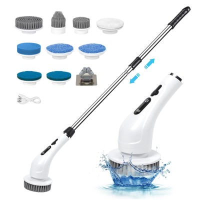 Electric Spin Scrubber 2 Speeds Ultralow Noise Stretchable 9 Cleaning Brush Head