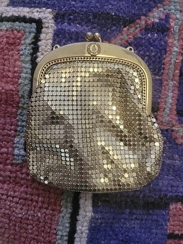 Vintage White Davis Gold Mesh Coin Purse Stanford University Stamp