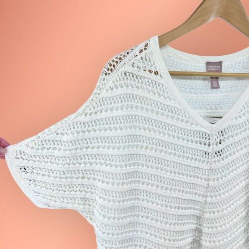 Chicos NWT Womens Zyana Dolman Short Sleeve Pullover Open Knit Sweater Large - Picture 4 of 12