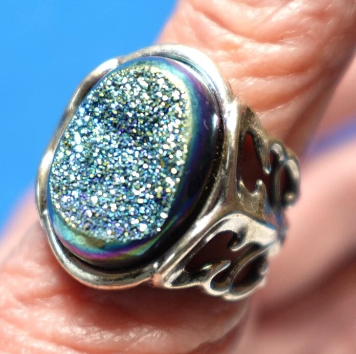 ANILLO CAROLYN POLLACK PLATA ESTERLINA PIEDRA DRUZY BANDA TAMAÑO 10,25 10,7 GRAMOS Foto 2 de 3