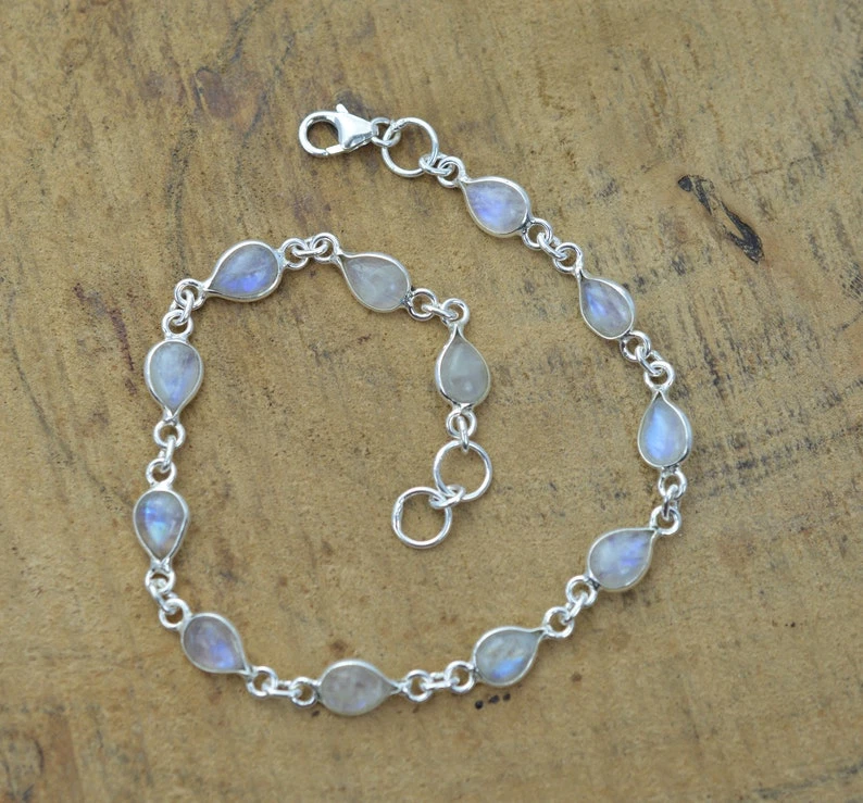 Rainbow Moonstone Bracelet~925Sterling Silver~Gemstone Bracelet~ Women Jewellery - Image 2 of 4