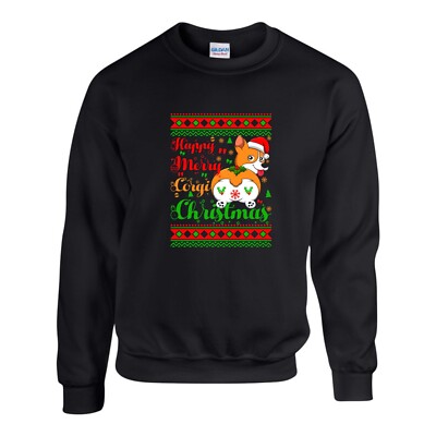 Happy Merry Corgi Christmas Jumper, Funny Christmas Xmas Sweatshirt Unisex  Top UK - Main Image