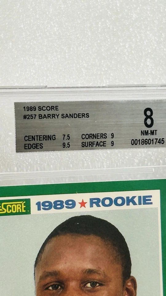 1989 Score Barry Sanders #257 (RC) BGS 8 Subs 7.5/9.5/9/9 Detroit Lions HOF - Image 2 of 3