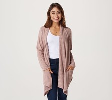 Denim Co. Brushed Rib Long Sleeve Cardigan Misty Rose S New