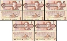 Canada - 5 pcs x 2 Dollars 1986 UNC P. 94b Lemberg-Zp