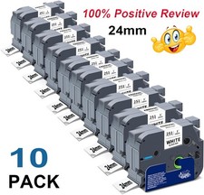 10PK TZe251 TZ 251 24mm Black on White Label Tape For Brother P-touch PT-D610BT