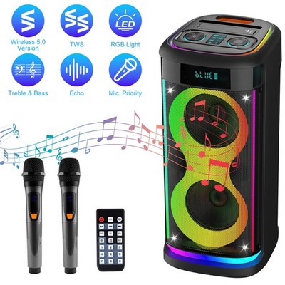 Wireless Party Speaker TWS Treble Bass Mic with LED Light Wireless Mic w/Remote