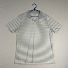 Nike Golf Polo Dri Fit Men s Large White Gray Stripes Short Sleeve 891239