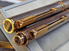 PARKER 75 PREMIER STERLING SILVER GOLD BLACK ONYX BALL PEN PENCIL SET FRANCE Box — photo 1