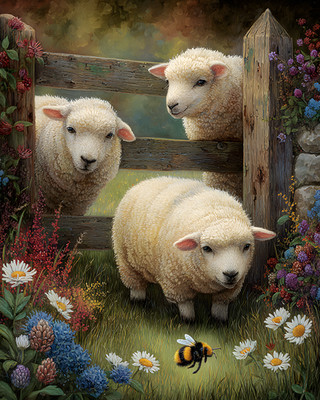 8x10 Cozy Storybook Two Sheep Standing in Grass Art Print Heritage - 245640918