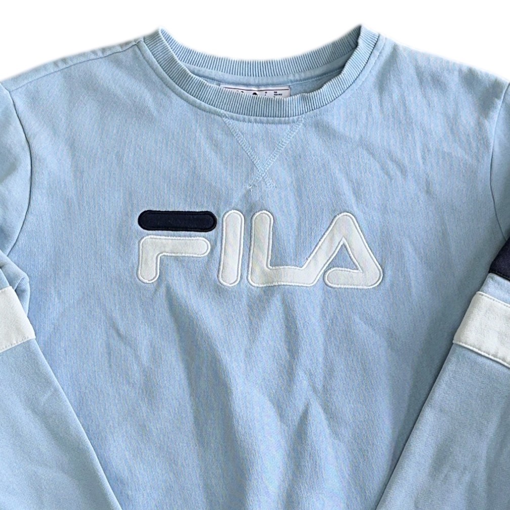 Fila Felpa Pullover Y2K Grande Logo Ricamato Blu Maglione Donna Small
