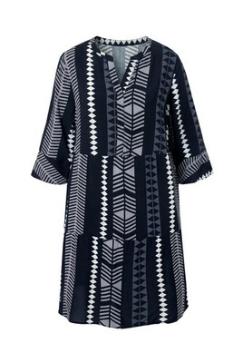 Ulla Popken Damen große Größen Kleid grafischer Druck Tunika Ausschnitt
