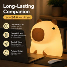 Cute Capybara Night Light Silicone LED Touch Lamp Rechargeable Kid Bedside Light