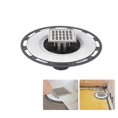 4-Inch Square Shower Drain with Bonding Flange - Durable Stainless Steel Show...