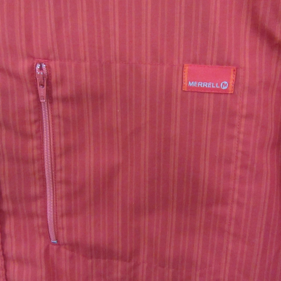 Merrell Mens Button Up Shirt XL Red Opti Wick Striped Short Sleeve Pocket - Image 2 of 4