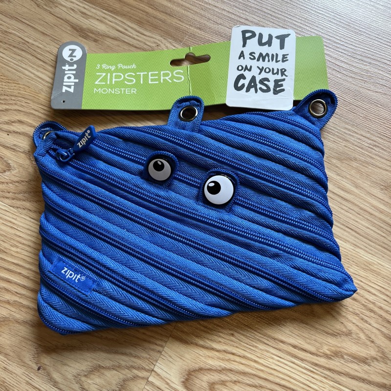 NEW Zipit Monster 3 Ring Binder Blue School Pouch/Pencil Case - NWT