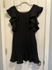 BCBG Little Black Dress Ruffled Arms And Hem Zippers Back Size 4 Tall