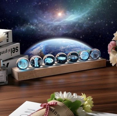 3D LED Night Light Crystal Solar System Crystal Ball Planets Astronomy Gift