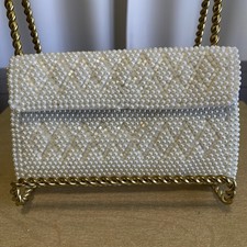 Vintage Emson Small White Handmade Beaded Clutch Made in Hong Kong Holiday Party