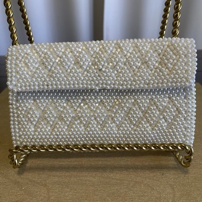 Vintage Emson Small White Handmade Beaded Clutch Made in Hong Kong Holiday Party