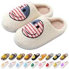 Women's Men's Retro Preppy Happy Face Slippers Comfy 7.5-8.5 Women/7-8 Men Flag