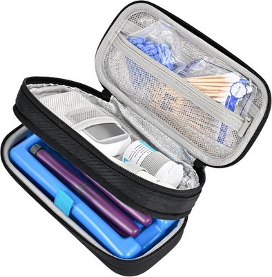 ProCase Kühltasche für Insulin mit 2 Schichten und 3 Fächern Schwarz, isoliert