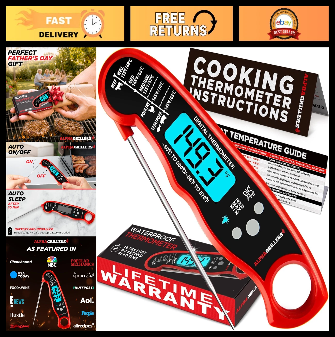 Instant Read Meat Thermometer – Digital Cooking & Grilling Tool – Perfect Gift f