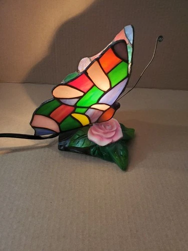 Tiffany Style Table Lamp Butterfly Stained Glass Vintage Table Light