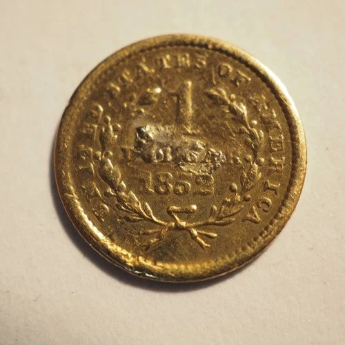 1852  $1 DOLLAR LIBERTY HEAD TYPE 1 GOLD COIN **DAMAGED** FREE SHIPPING! C1690