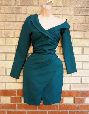 Lavish Alice grün Wickel Langarm Knopf Bodycon Sexy Party Winter Kleid 8 S