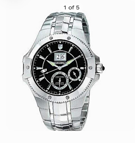 Seiko Coutura Quartz Black Dial Analog Date Silver Stainless Steel Bracelet