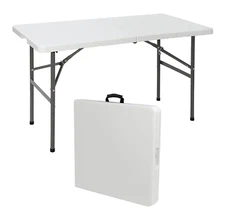 4FT Plastic Folding Table Fold-in-Half Picnic Camping Table with Carrying Handle