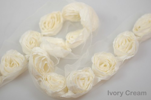 Neotrims Sculptured Crushed Chiffon Soft Roses Trimming on Net Base, By the Yard - Picture 8 of 14